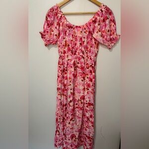 H & M Floral Pink Off-Shoulder Maxi Dress pink Red White Size XS Elastic Areas